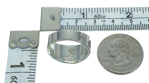 Turquoise Southwestern Silver Water Wave Ring Size 8-1/4 QX81660