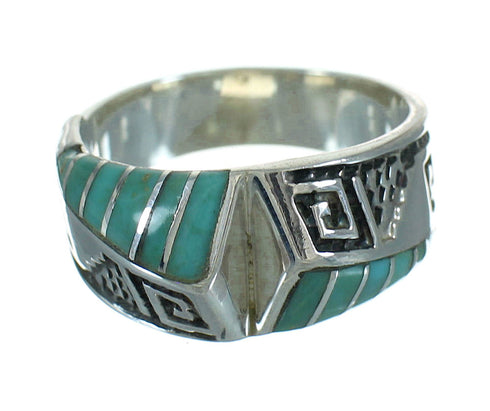 Authentic Sterling Silver Southwest Turquoise Water Wave Ring Size 7-3/4 QX81675
