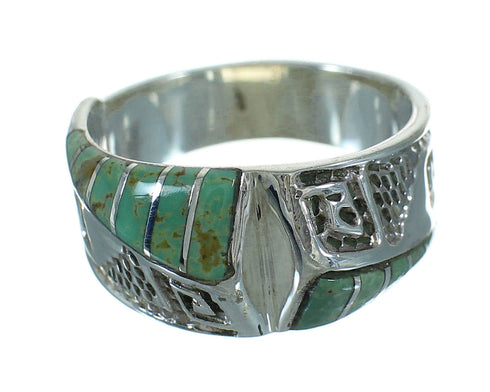 Southwest Silver Turquoise Water Wave Ring Size 6-1/4 QX81682