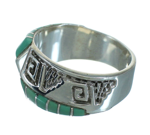 Southwestern Genuine Sterling Silver Turquoise Water Wave Ring Size 7-1/4 QX81690