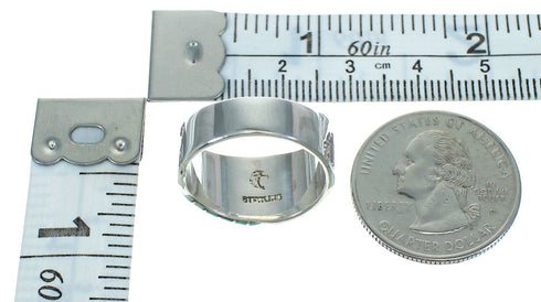 Southwestern Genuine Sterling Silver Turquoise Water Wave Ring Size 7-1/4 QX81690