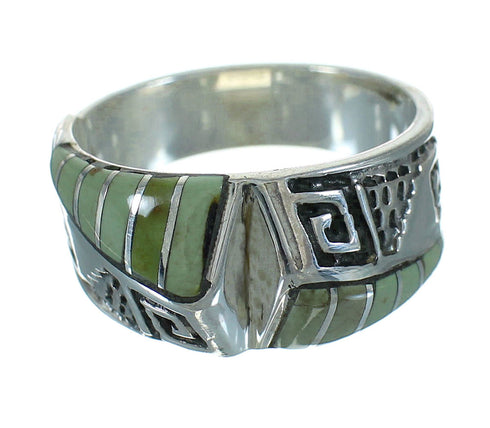 Southwestern Turquoise Sterling Silver Water Wave Ring Size 8-1/2 QX81724