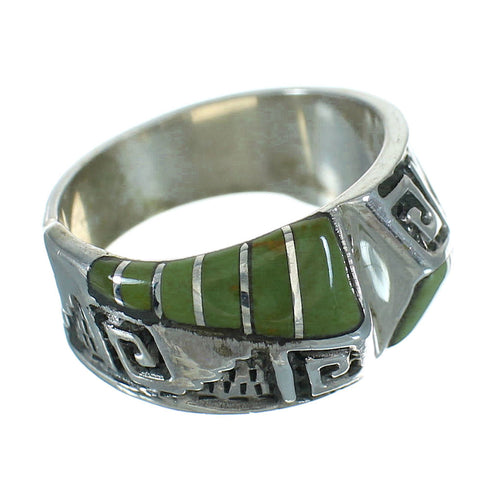 Southwestern Turquoise Authentic Sterling Silver Water Wave Ring Size 5-1/2 QX81729