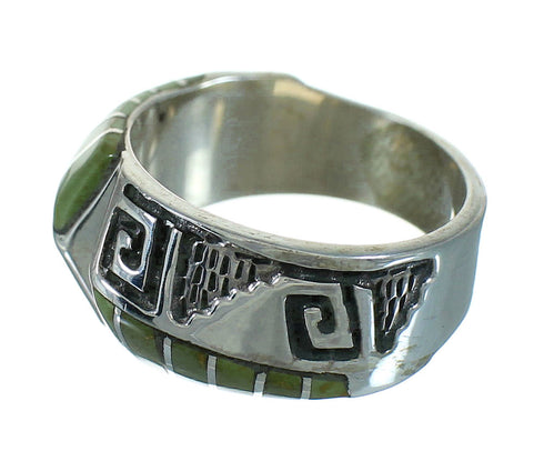 Southwestern Turquoise Authentic Sterling Silver Water Wave Ring Size 5-1/2 QX81729