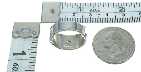 Southwestern Turquoise Authentic Sterling Silver Water Wave Ring Size 5-1/2 QX81729