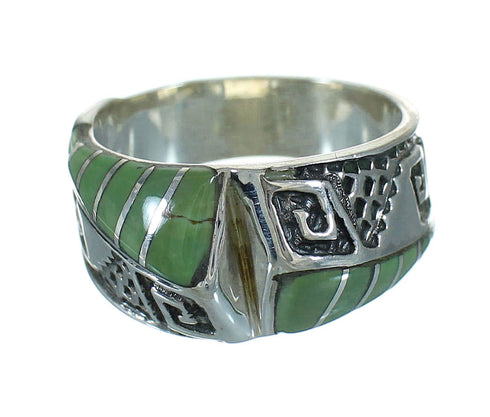 Southwest Turquoise Genuine Sterling Silver Water Wave Ring Size 5-1/4 QX81733