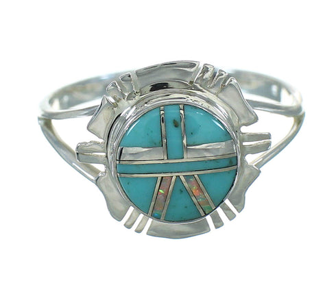 Southwestern Silver Turquoise Opal Jewelry Ring Size 8-3/4 YX71226