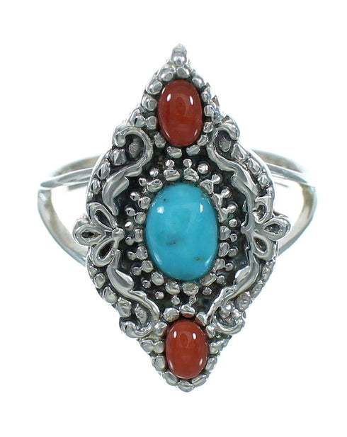 Turquoise Coral Silver Southwest Ring Size 4-3/4 YX70127
