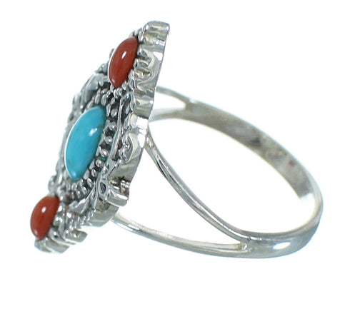 Turquoise Coral Silver Southwest Ring Size 4-3/4 YX70127