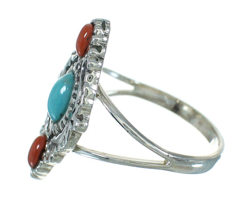 Southwest Silver Coral Turquoise Ring Size 5-1/4 YX70150