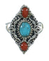 Sterling Silver Turquoise And Coral Southwest Ring Size 6-3/4 YX70160