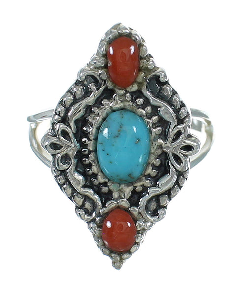 Coral Turquoise Sterling Silver Southwestern Ring Size 4-1/2 YX70156