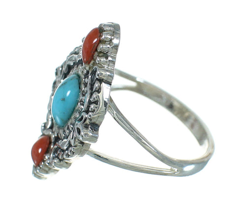 Silver Turquoise And Coral Southwestern Ring Size 6-1/4 YX70159