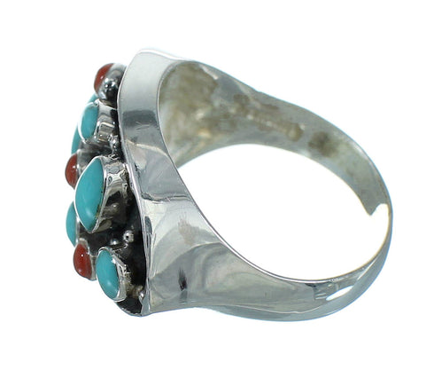 Sterling Silver Coral And Turquoise Southwestern Ring Size 7-3/4 YX70166