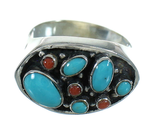 Genuine Sterling Silver Turquoise And Coral Southwest Ring Size 7 YX70173