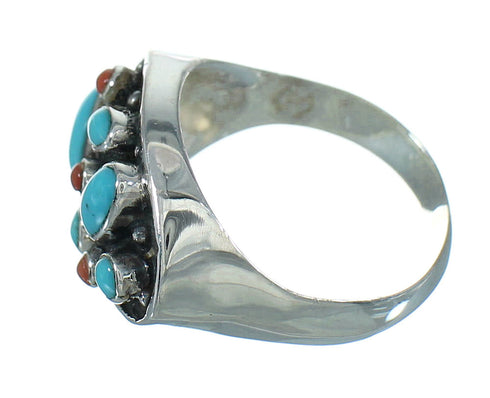 Genuine Sterling Silver Turquoise And Coral Southwestern Ring Size 7-1/2 YX70174