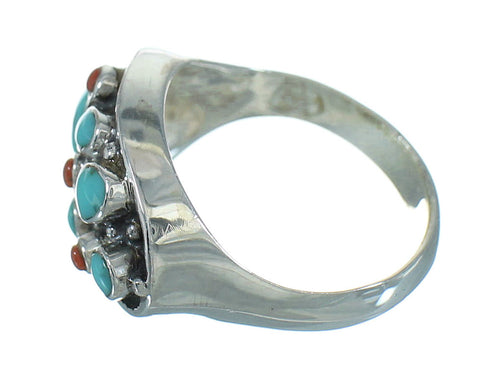 Coral Turquoise And Authentic Sterling Silver Southwestern Ring Size 7-1/2 YX70182