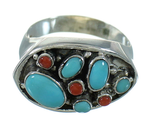 Coral Turquoise And Silver Southwestern Jewelry Ring Size 7-1/2 YX70189