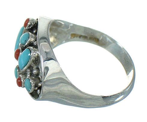 Coral Turquoise And Silver Southwestern Jewelry Ring Size 7-1/2 YX70189