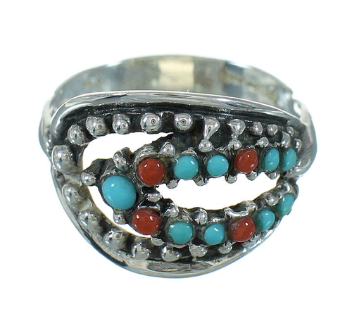 Turquoise Coral And Silver Southwestern Jewelry Ring Size 5-3/4 YX70281