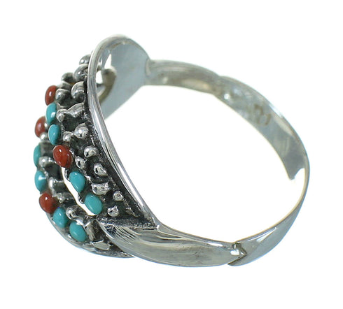 Turquoise Coral And Silver Southwestern Jewelry Ring Size 5-3/4 YX70281