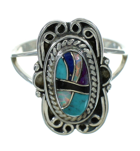 Sterling Silver Multicolor Inlay Ring Size 4-1/4 AX80269