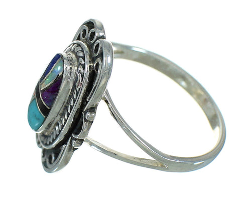 Silver Multicolor Inlay Ring Size 7-1/4 AX80266