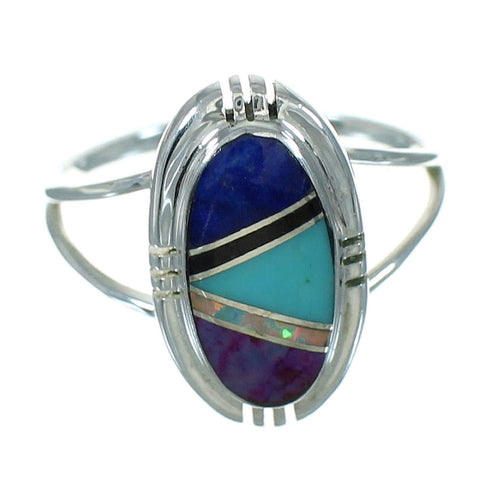 Multicolor Inlay Genuine Sterling Silver Southwest Ring Size 5-1/2 AX80288