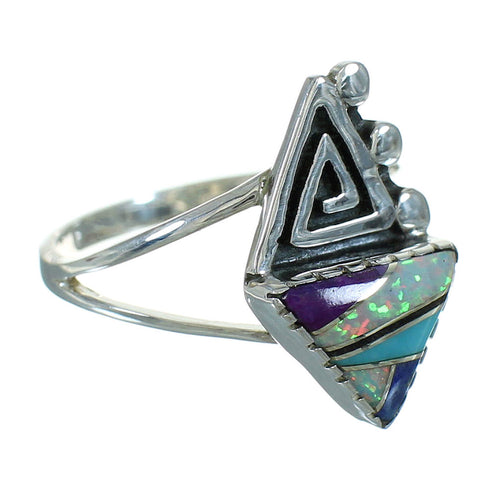 Multicolor Inlay Silver Southwestern Water Wave Ring Size 8-1/2 AX80329