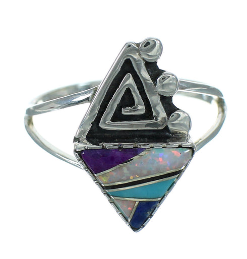 Multicolor Inlay Silver Water Wave Ring Size 5-1/2 AX80326