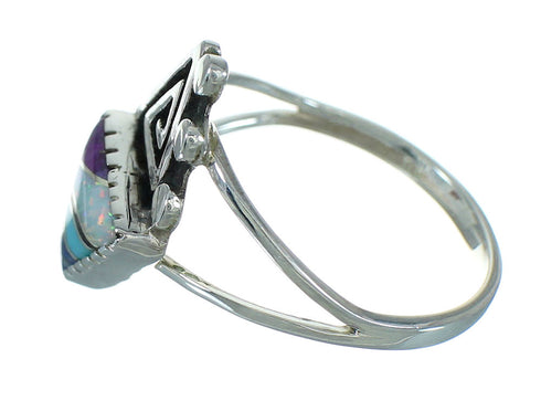 Multicolor Inlay Silver Southwestern Water Wave Ring Size 8-1/2 AX80329