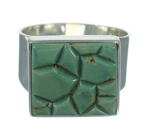 Southwest Turquoise Inlay Genuine Sterling Silver Ring Size 10-1/2 QX69122