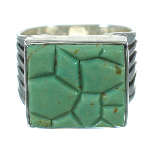 Turquoise Inlay Southwest Authentic Sterling Silver Ring Size 7-1/2 QX69156