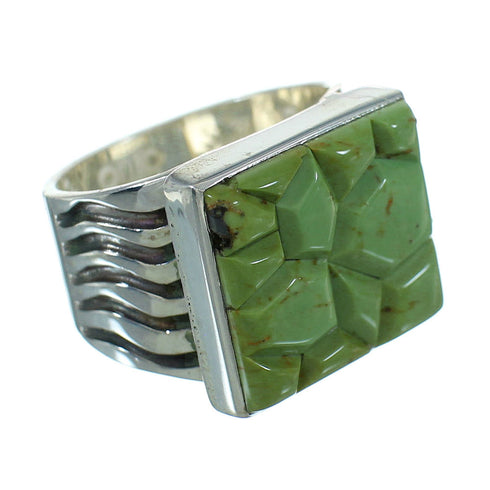 Genuine Sterling Silver Southwestern Turquoise Inlay Ring Size 6-3/4 QX69169