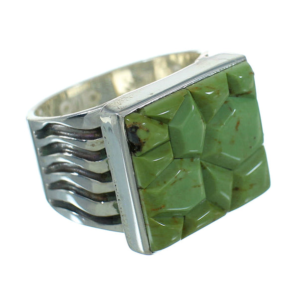 Genuine Sterling Silver Southwestern Turquoise Inlay Ring Size 6-3/4 QX69169