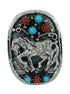 Silver Southwestern Turquoise Coral Horse Ring Size 5-3/4 QX72518