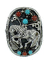 Horse Authentic Sterling Silver Southwestern Turquoise Coral Ring Size 8 QX72534