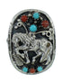 Authentic Sterling Silver Southwestern Turquoise Coral Horse Ring Size 5-1/4 QX72524