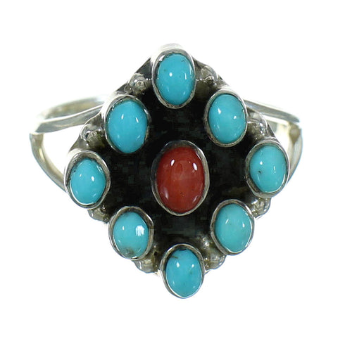 Turquoise Coral Silver Southwestern Ring Size 6-1/4 QX73679