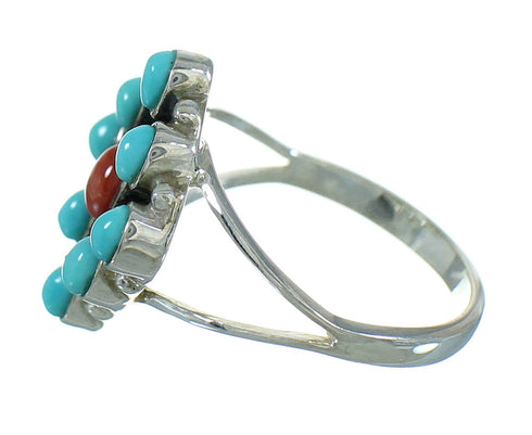 Sterling Silver Southwestern Turquoise Coral Ring Size 5-1/2 QX73691