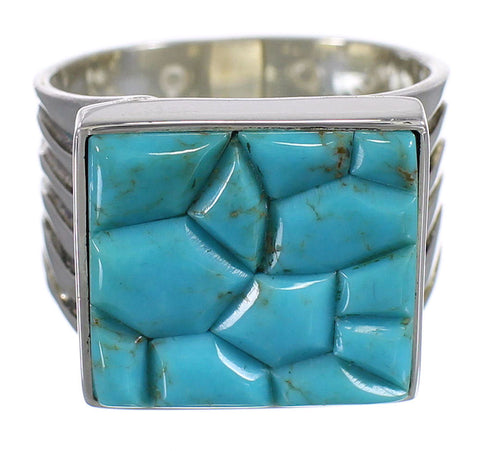 Sterling Silver And Turquoise Inlay Southwestern Ring Size 6-1/4 YX68726