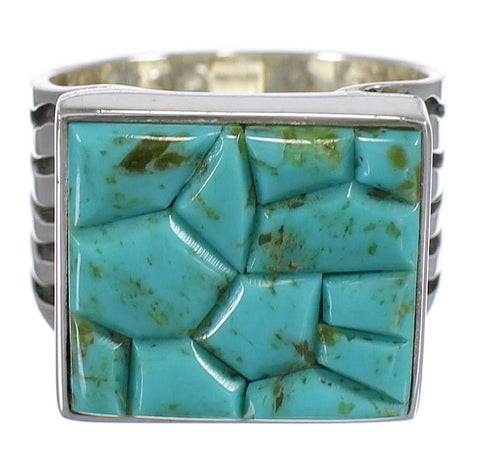 Authentic Sterling Silver And Turquoise Inlay Southwest Ring Size 6-3/4 YX68730