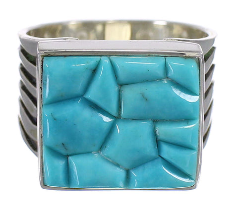 Turquoise Inlay And Authentic Sterling Silver Southwestern Ring Size 8-1/2 YX68740