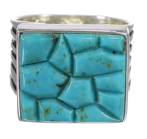 Southwest Turquoise Inlay And Authentic Sterling Silver Jewelry Ring Size 7-3/4 YX68757