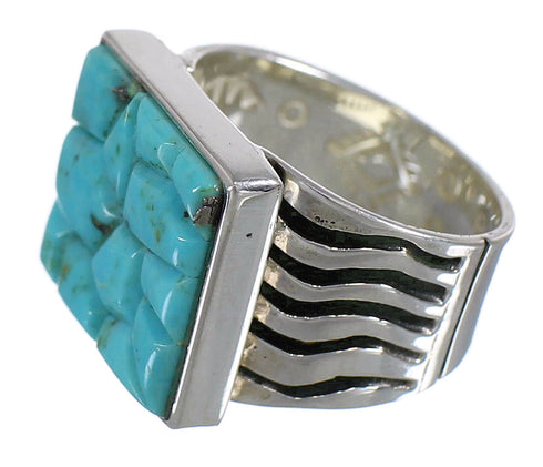 Southwestern Turquoise Inlay And Genuine Sterling Silver Ring Size 7-1/2 YX68754
