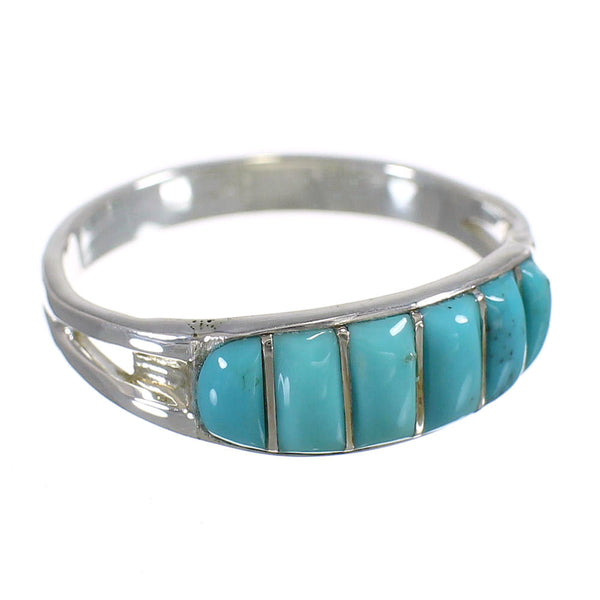 Southwest Turquoise Inlay And Silver Ring Size 8-1/4 YX68821