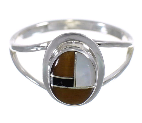 Genuine Sterling Silver Multicolor Inlay Ring Size 5-3/4 AX80624