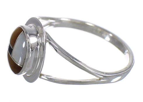 Southwestern Authentic Sterling Silver Multicolor Inlay Ring Size 7-1/4 AX80635