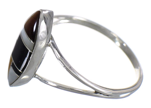 Southwest Multicolor Inlay Silver Ring Size 7-1/2 AX80698