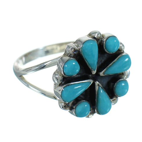 Authentic Sterling Silver And Turquoise Southwestern Jewelry Ring Size 7-1/4 YX71607